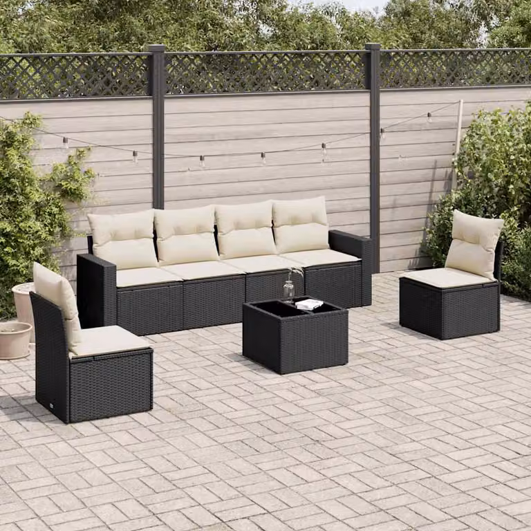 vidaXL Set Divani da Giardino Moderno con Cuscini e Tavolino in Polyrattan Nero