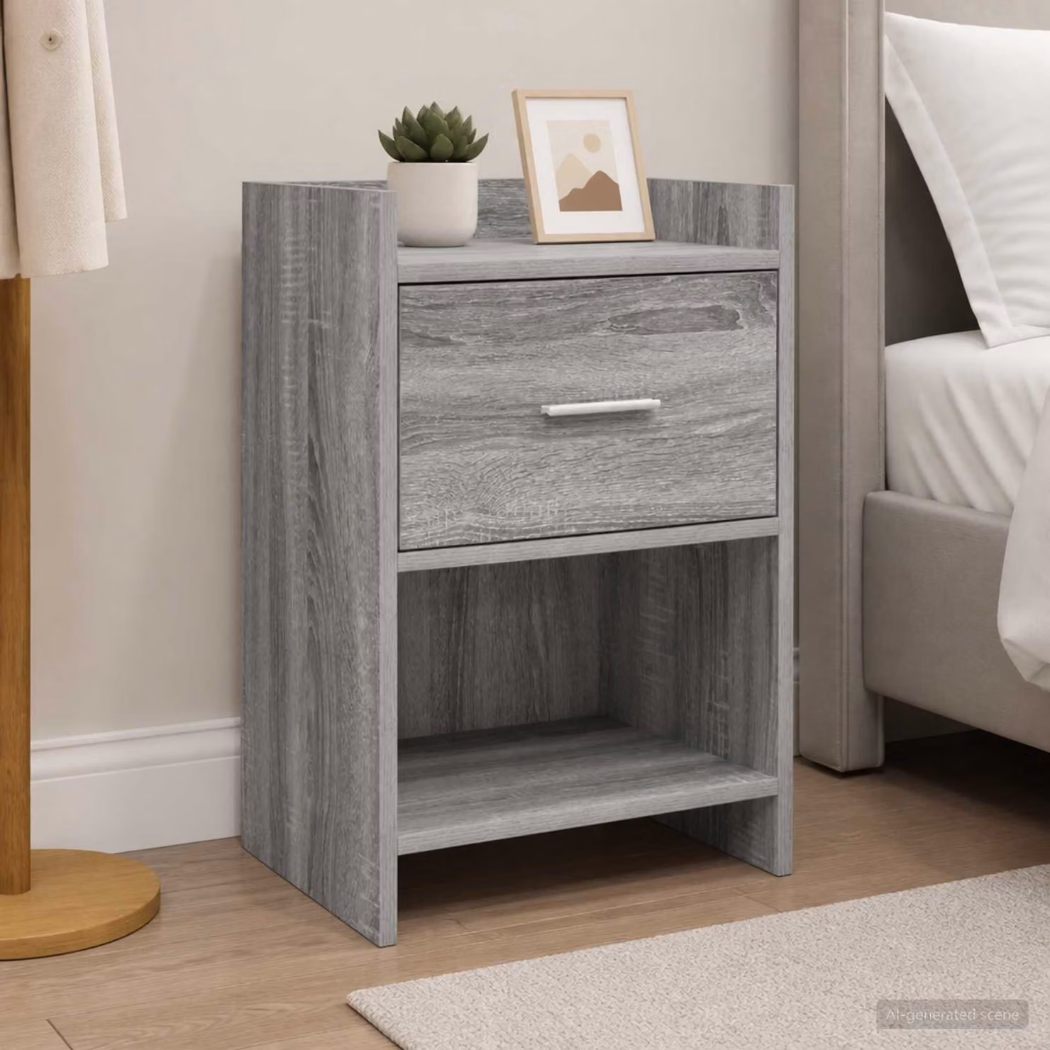 Comodino moderno vidaXL in legno MDF e metallo grigio L: 40 cm, P: 30 cm, H: 60 cm
