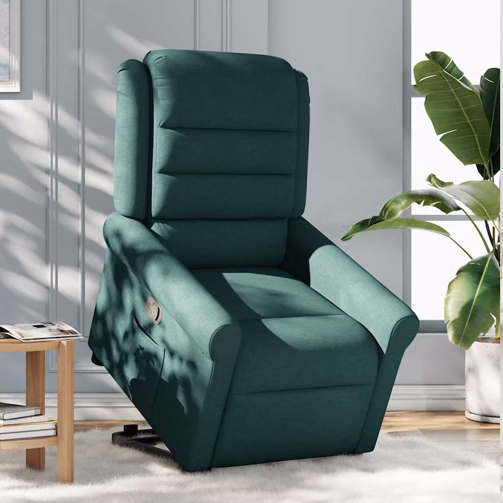 vidaXL Poltrona Alzapersona Reclinabile Verde Scuro in Tessuto