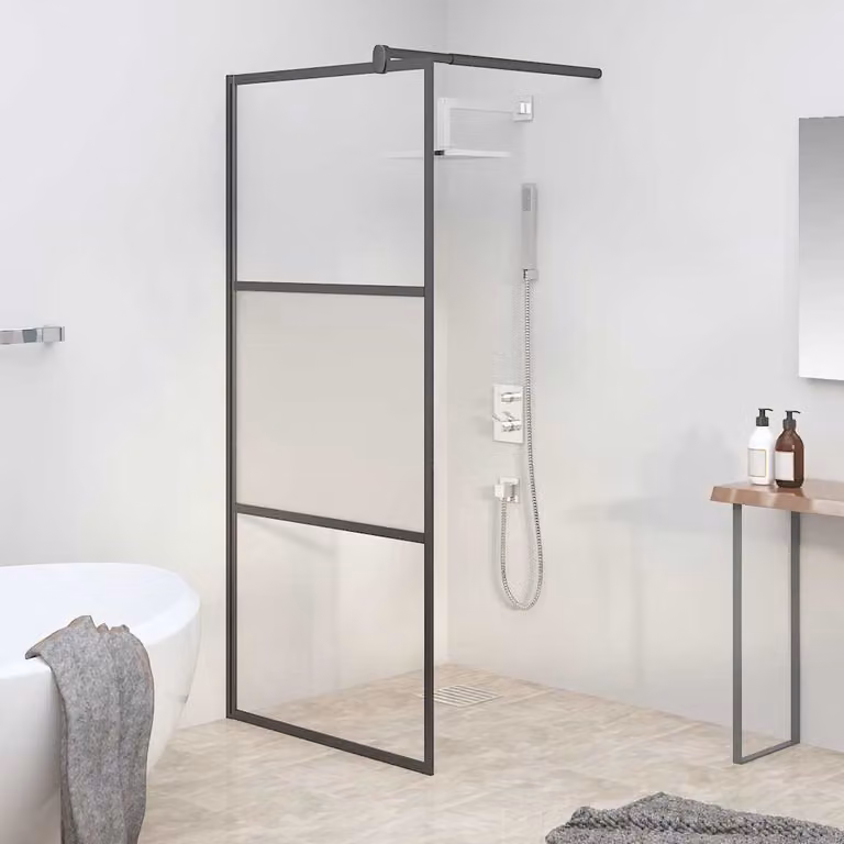 Parete Doccia Walk in vidaXL in Vetro Semi Smerigliato ESG, Colore Nero, L: 80 cm, H: 195 cm