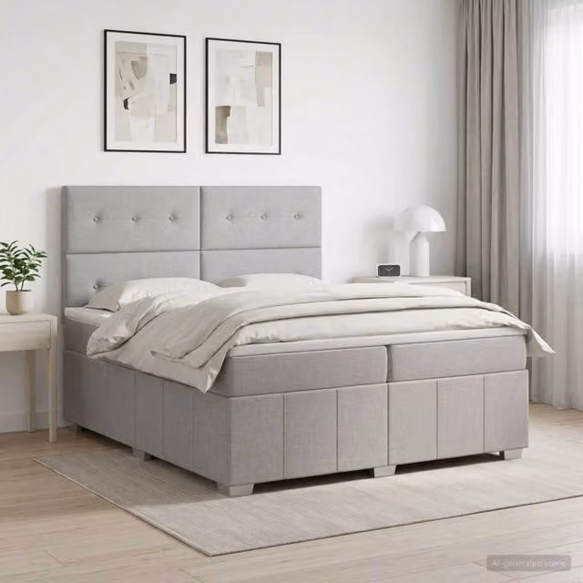 Letto box spring con materasso vidaXL in tessuto grigio e bianco L/P: 200 x 200 cm