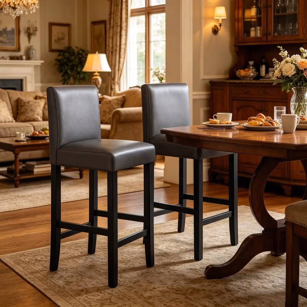 Set di 2 sgabelli da bar WISHDOR con schienale in ecopelle e legno, colore nero e grigio – 2