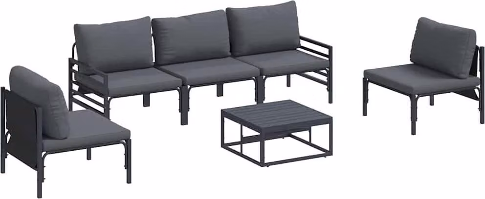 Set Divano da Giardino con cuscino 6 pcs Nero Acciaio