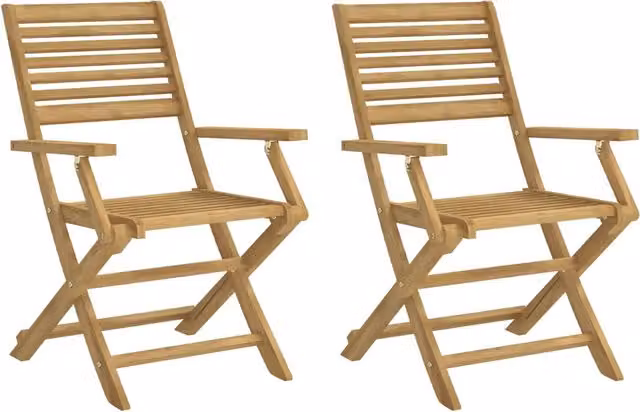 Set di 2 sedie da giardino pieghevoli in legno di acacia marrone con braccioli, L: 54,5 cm, P: 61,5 cm, H: 86,5 cm – 1