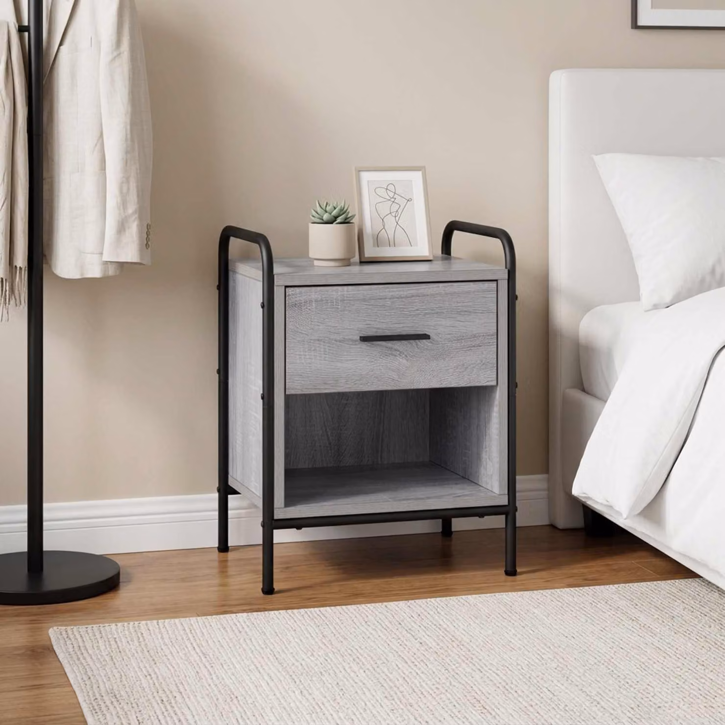 vidaXL Armadio da Notte Moderno in MDF e Metallo Grigio e Nero L: 40 cm, P: 30 cm, H: 50 cm