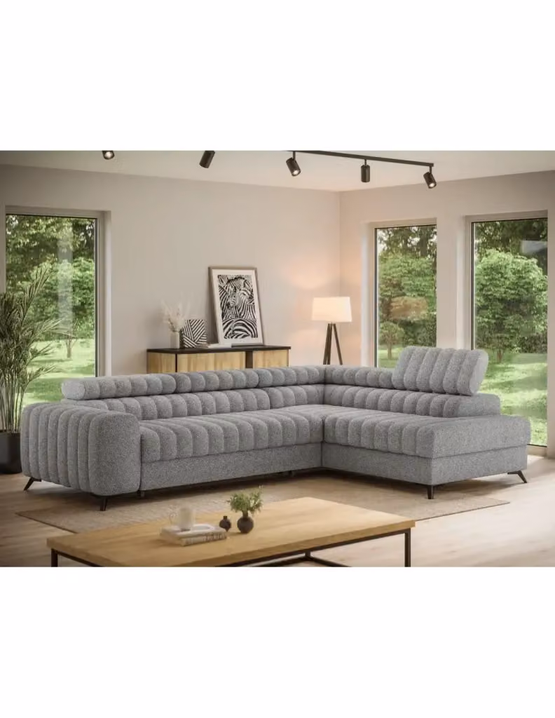 Divano ad angolo con funzione letto collezione KANEDOJO Meublorama colore Grigio L/P/H: 269 x 204 x 86 cm – 2