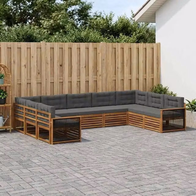 Set di divani da esterno vidaXL a forma di L in legno di acacia con cuscini, beige e antracite – 1