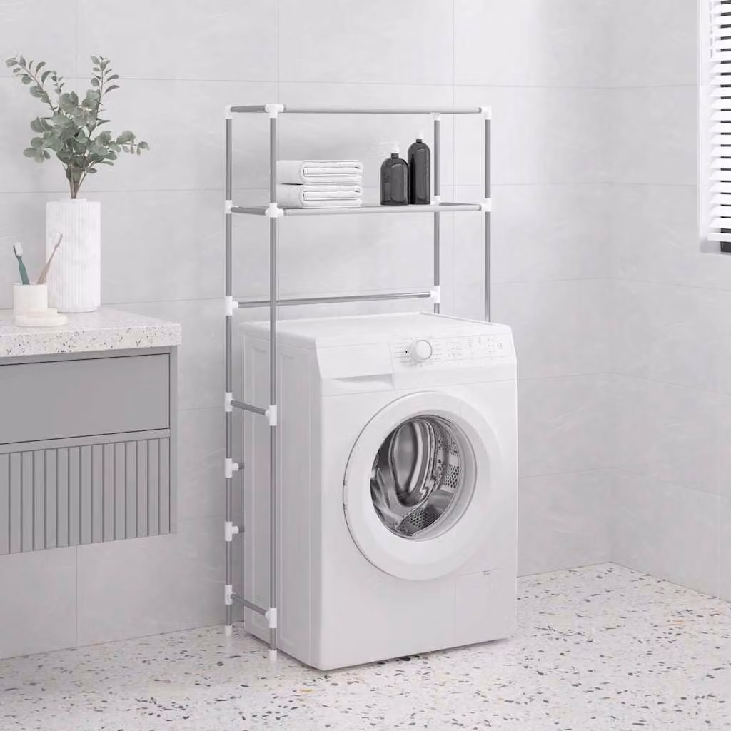 Rastrelliera per lavatrice a 2 livelli vidaXL in ferro, Grigia, L: 69 cm, P: 28 cm, H: 143 cm