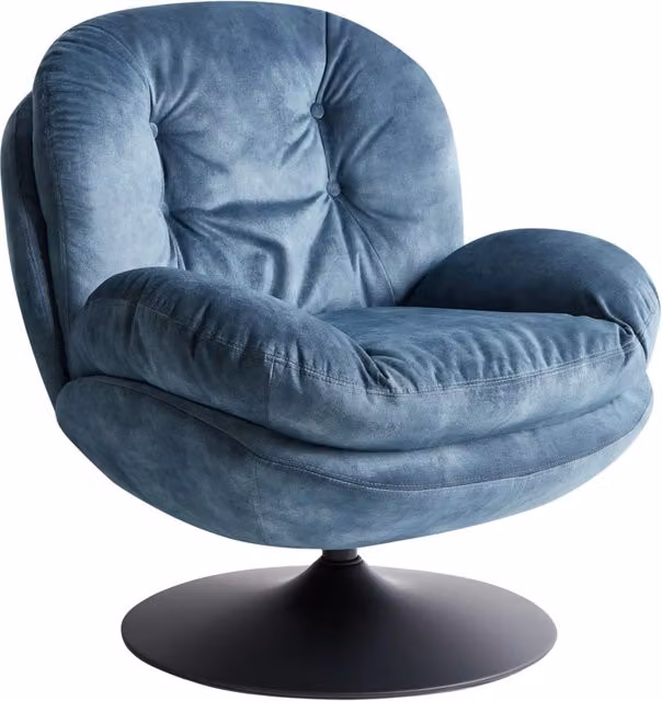 Poltrona girevole Velluto blu scuro Base singola con sedile imbottito Button Tufted