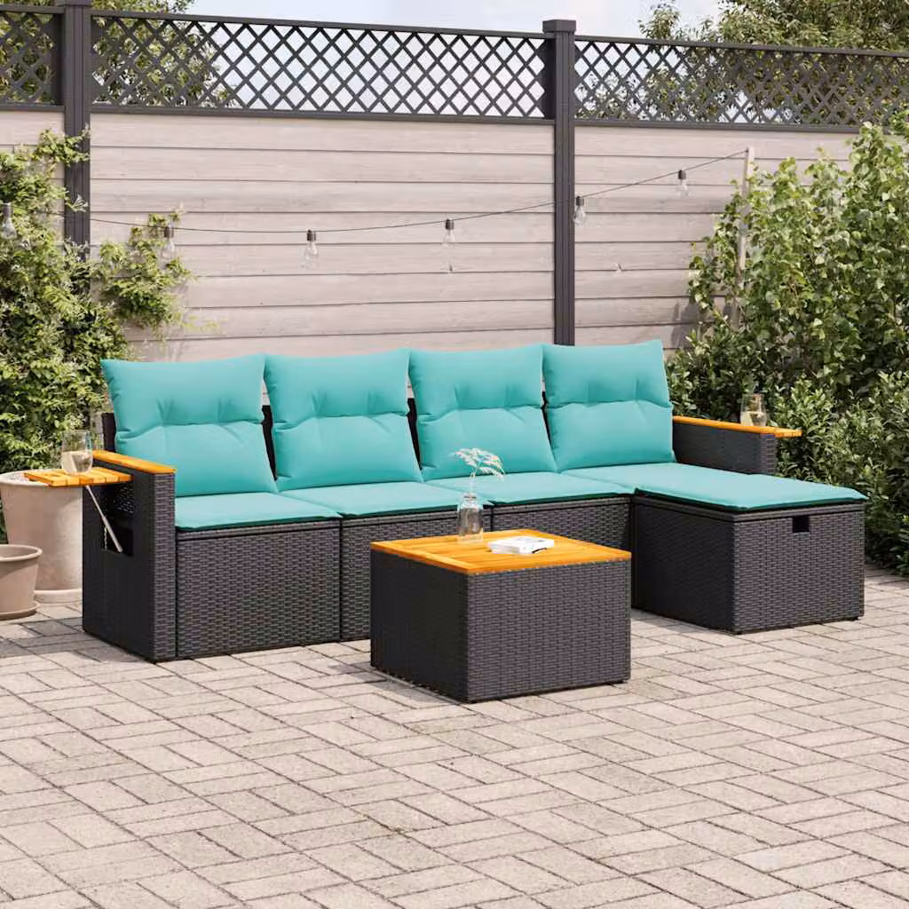 Set Divano da Giardino vidaXL 6 pz in Polyrattan con Cuscini e Tavolino, Design Moderno a L con Struttura in Acciaio e Sedute Imbottite