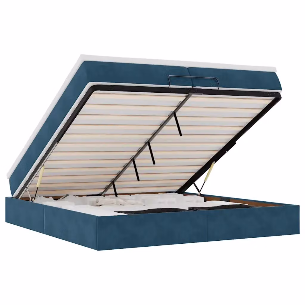 Struttura Letto con Contenitore e Materassi vidaXL in Velluto Blu e Bianco L/P/H: 200 x 200 x 28 cm – 2