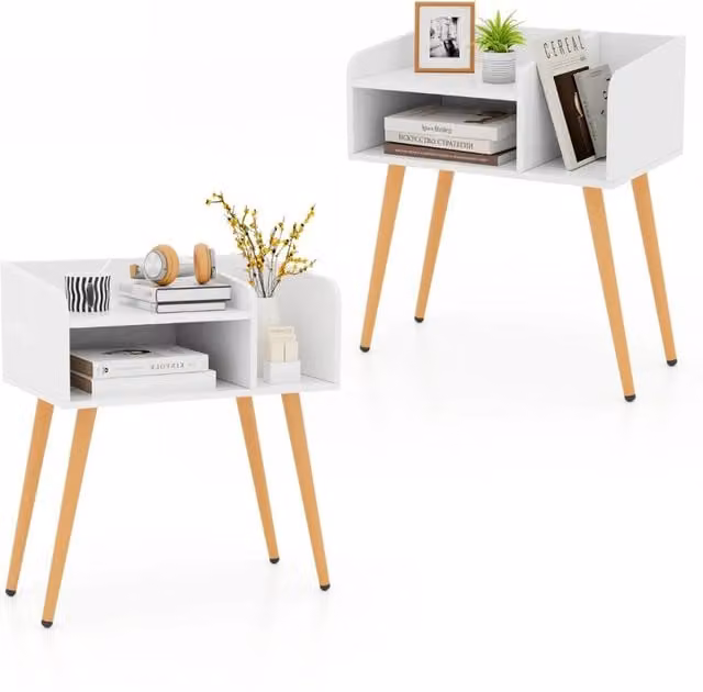 Set di 2 comodini moderni a 2 ripiani 50 x 32 x 58 cm con vano portaoggetti aperto realizzati in legno ingegnerizzato bianco naturale 20_0012521