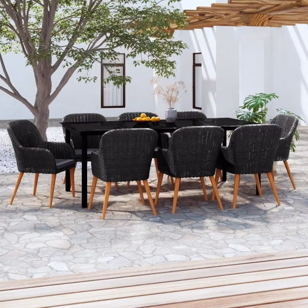 Maison Exclusive - Set da pranzo da giardino da 9 pezzi con cuscini neri