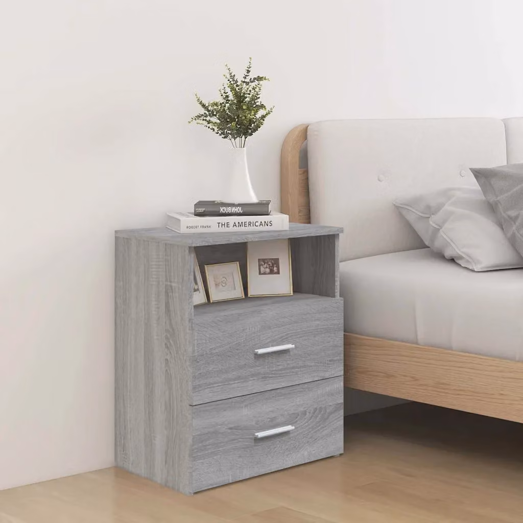 Set di 2 comodini moderni vidaXL in legno e MDF, colore grigio opaco, da appendere al muro, L: 50 cm, P: 32 cm, H: 60 cm