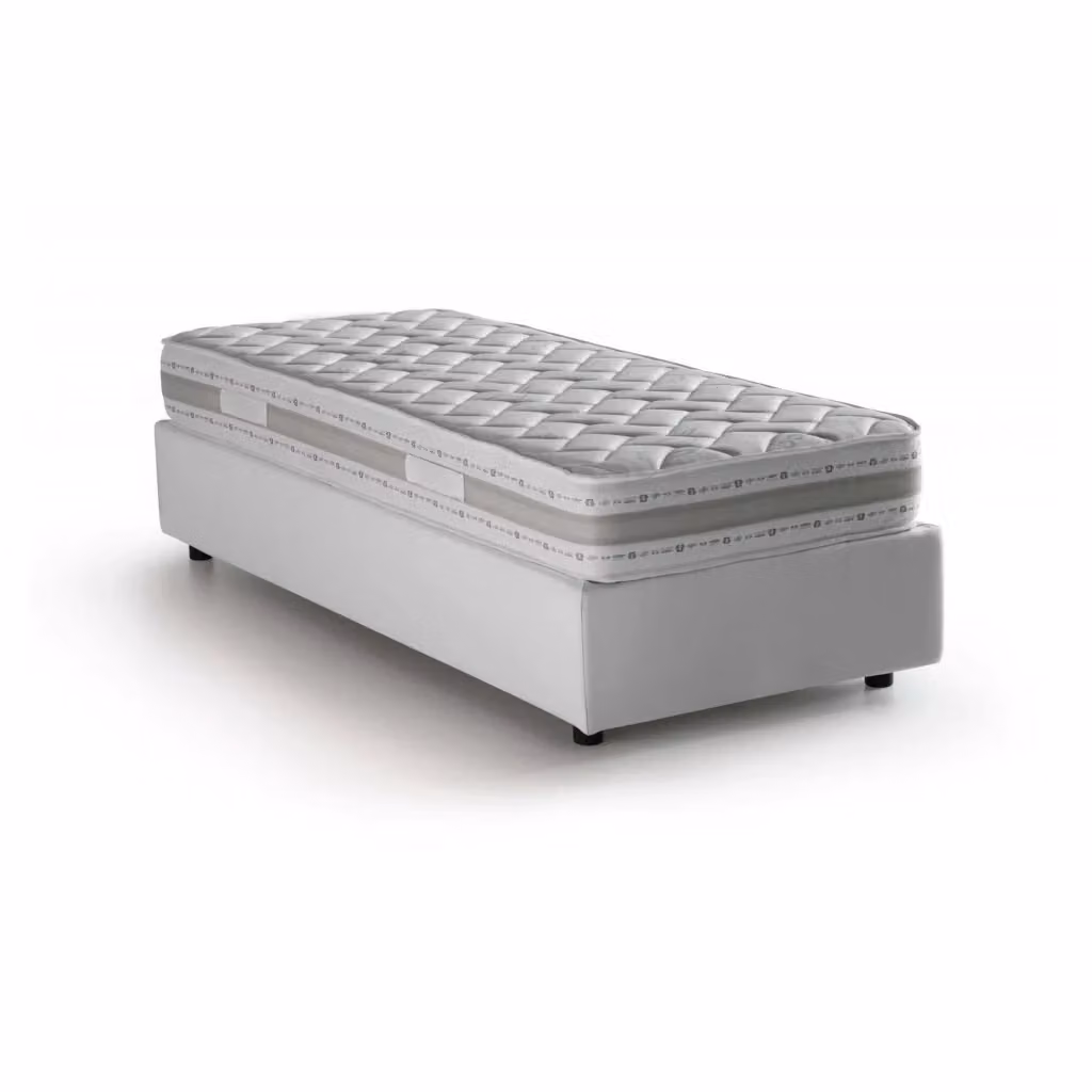 Letto singolo contenitore Abbi Talamo Italia con rivestimento in tessuto e materasso incluso, Bianco, L 80 x P 190 cm – 2