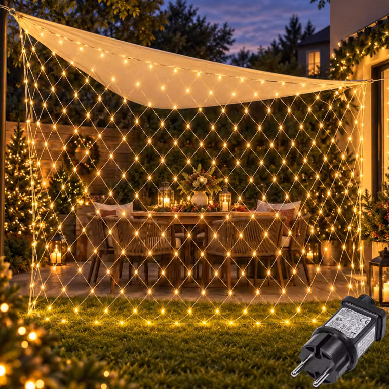 6X4m 660 LED fata luci rete luce bianco caldo con spina 8 modalità timer per cespugli giardino albero di Natale camera festa Natale illuminazione decorazione