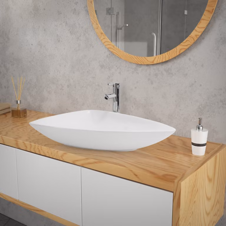 LuxeBath Lavabo da appoggio Lavabo triangolare, 69x46x13 cm, bianco lucido, in Vetroceramica
