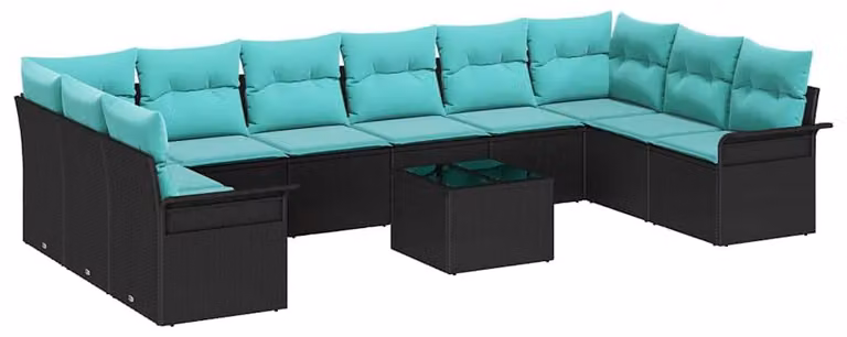 Set Divano da Giardino con archiviazione 11 pcs Nero polyrattan