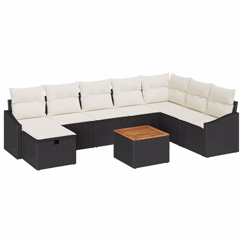 Set Divano da Giardino Moderno vidaXL in Polyrattan Nero con Cuscini e Tavolino da 9 Pezzi – 2