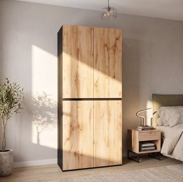 Armadio guardaroba 90x50x200 cm in MDF e truciolare effetto rovere con cassetto portagioie