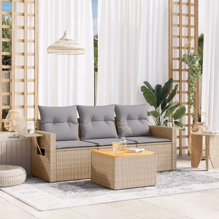 Set Divano da Giardino 4 pz vidaXL in Polyrattan Beige con Cuscini e Tavolino