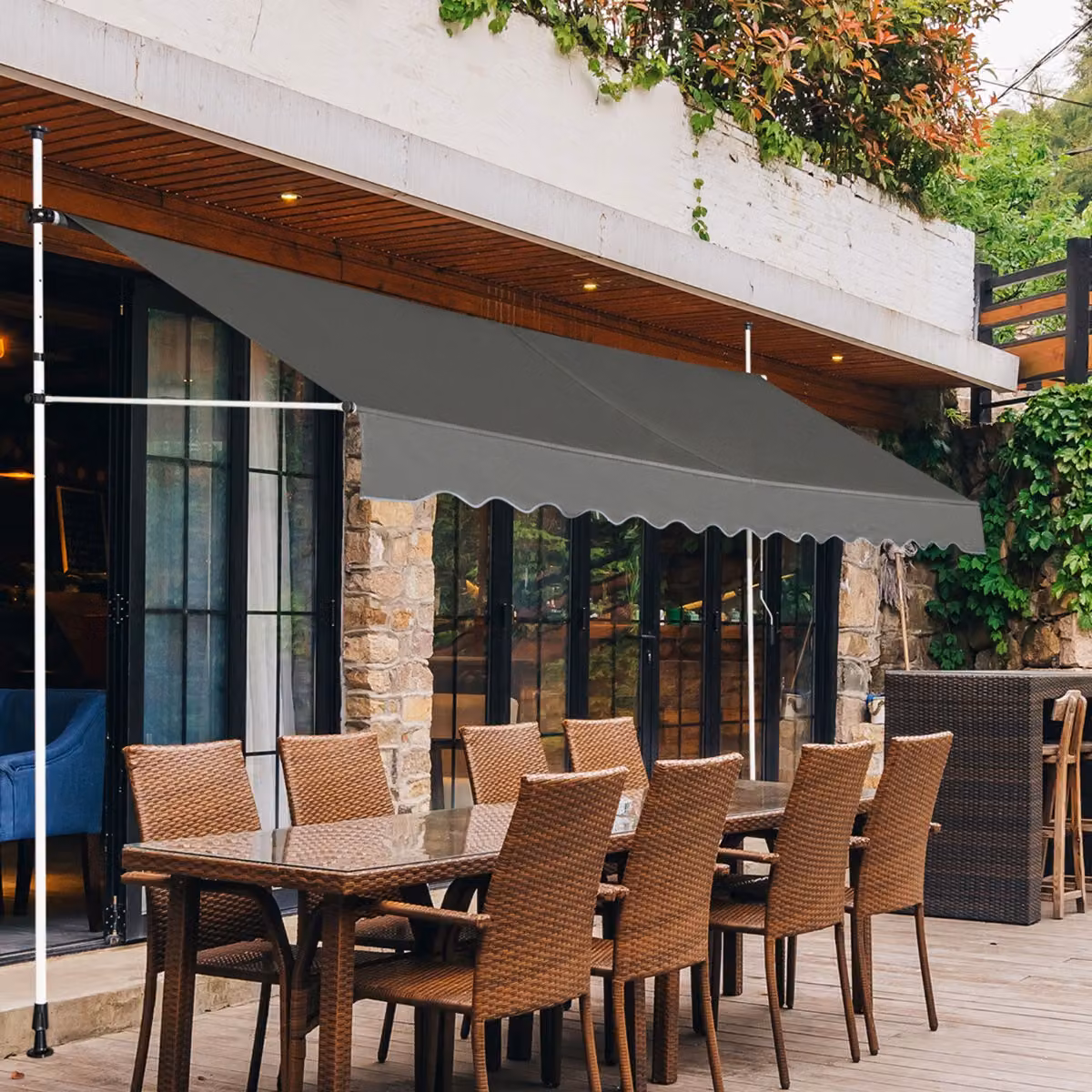 Tenda da sole retrattile Costway con manovra a manovella, parasole impermeabile e resistente ai raggi UV in poliestere e alluminio, Grigio, L: 200 cm, H: 125 cm