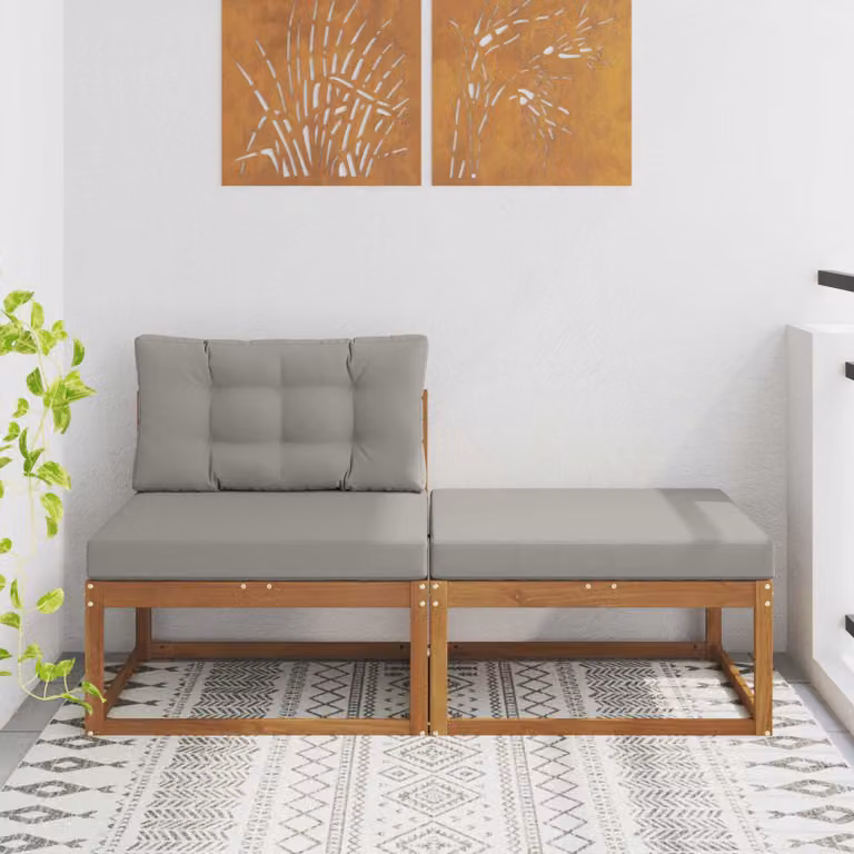 Set di divano angolare vidaXL in tessuto con cuscini e pouf, struttura in legno di acacia, colore grigio o marrone, ideale per giardino o terrazza