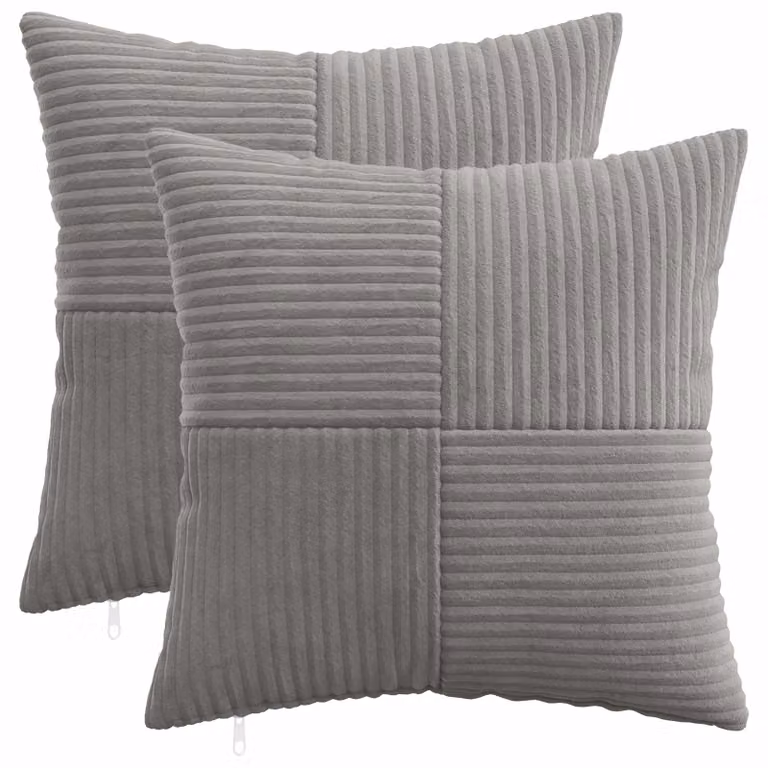Set di 2 federe vidaXL ALMELO in velluto a coste grigio chiaro, L 40 x L 40 cm