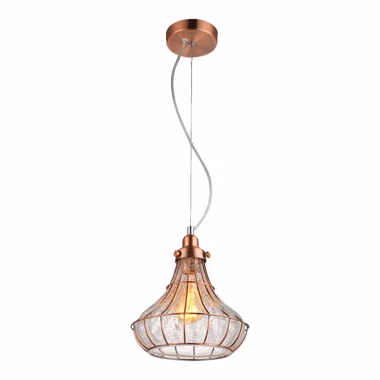 Lampada a sospensione PERUGIA 1xE27/40W D230 rame/chiaro L: 23cm L: 23cm H: 150cm dimmerabile