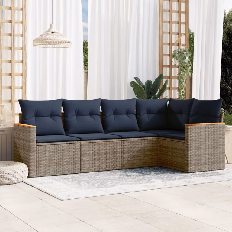 Set di divani da giardino vidaXL in polyrattan grigio con cuscini e struttura in acciaio, composizione a L per esterno