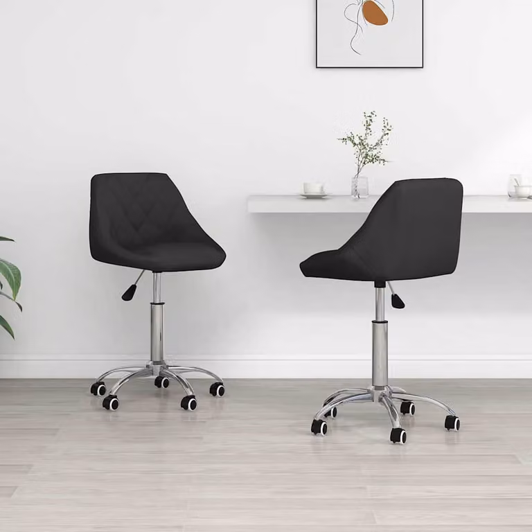 Set di 2 sedie da pranzo girevoli vidaXL in similpelle nera con ruote e design moderno