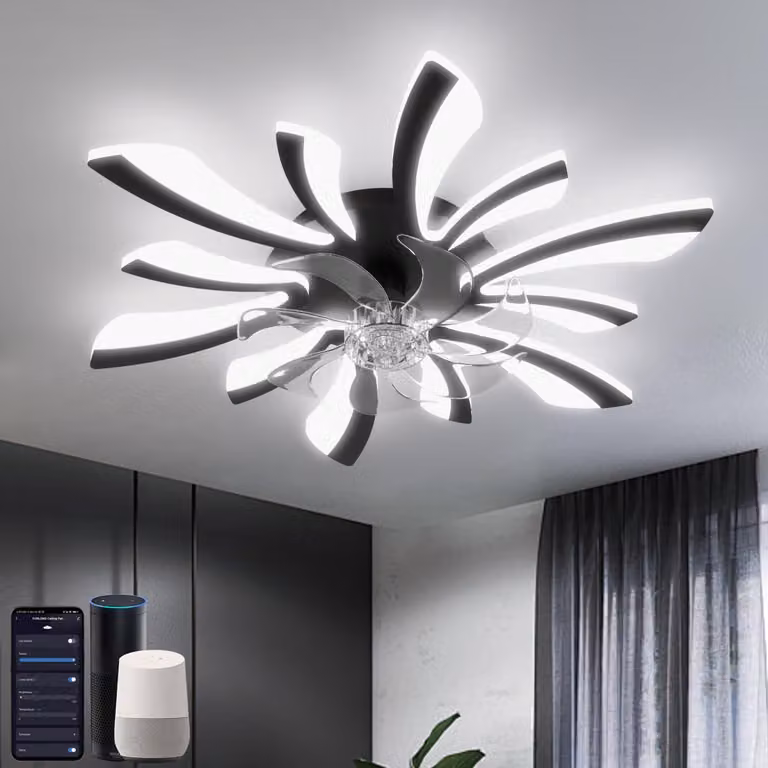 Ventilatore da soffitto intelligente YUNLONG HLF-002 con lampada Wi-Fi, nero
