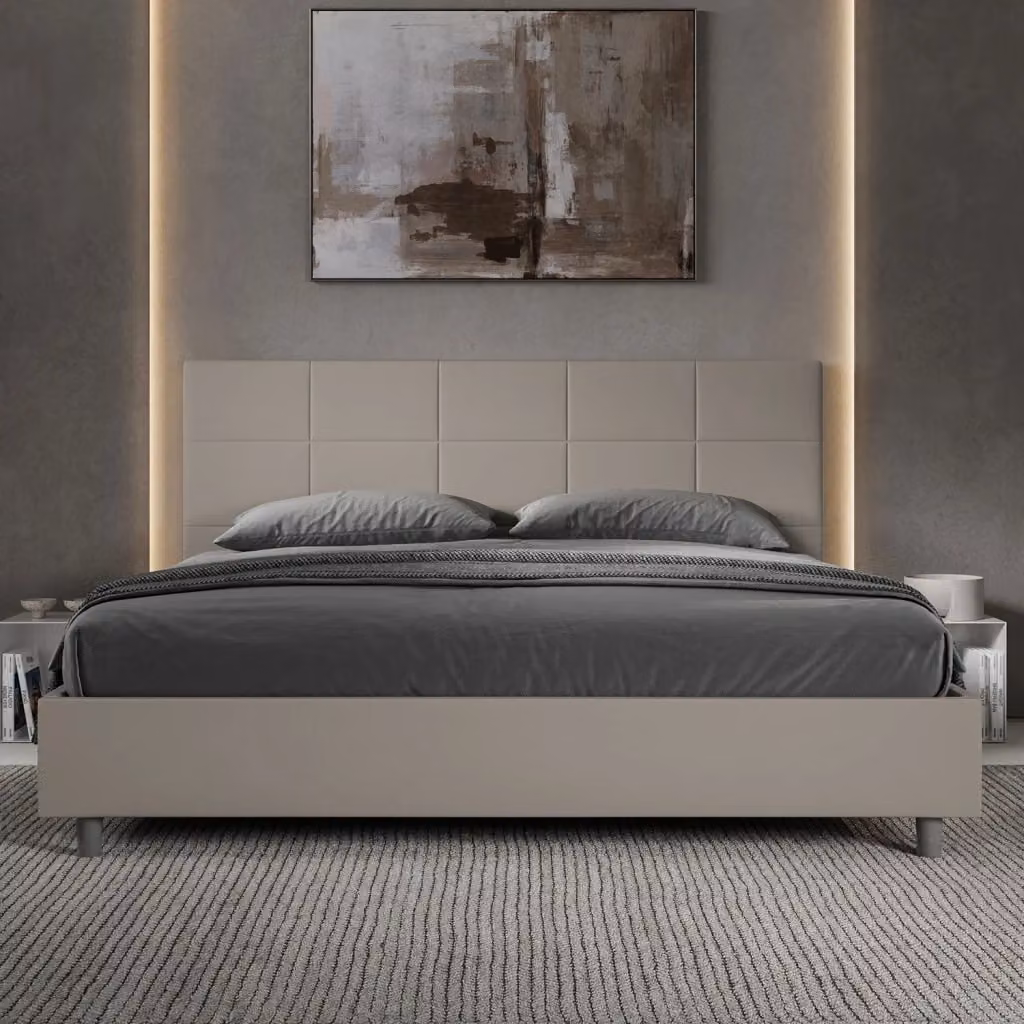 Letto Matrimoniale King Size Mika Giordanoshop in Similpelle Beige L/P: 200 x 200 cm – 2