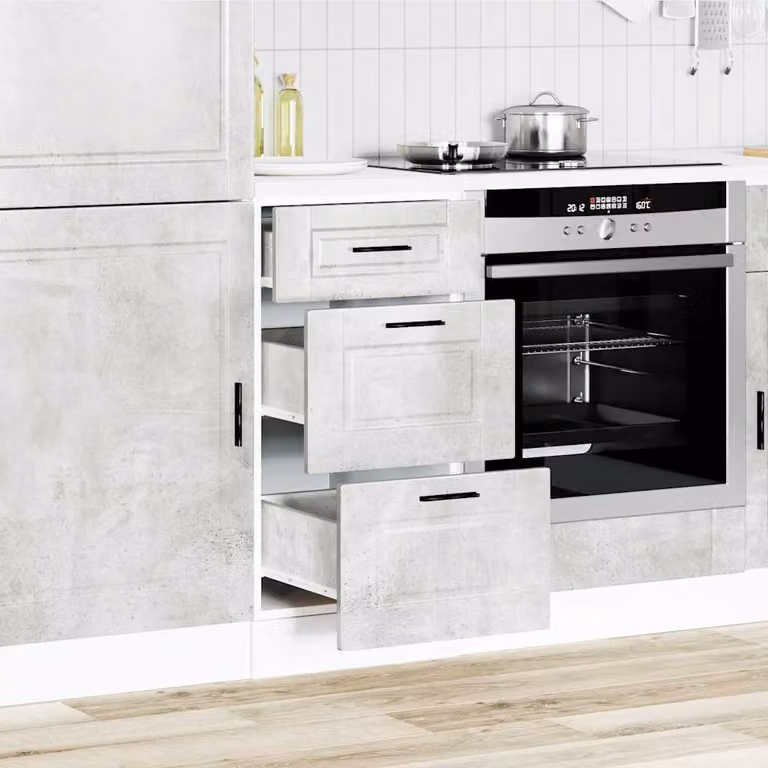Base da cucina moderna vidaXL Porto Grigio Cemento in legno e MDF con ante a battente e cassetti interni, L: 46,0 cm, P: 40,0 cm, H: 81,5 cm