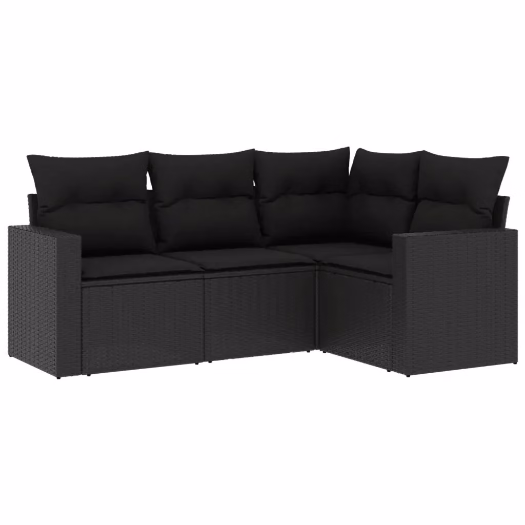 Set di divani da giardino vidaXL a forma di L composto da 4 pezzi con cuscini neri in polyrattan e struttura in acciaio verniciato a polvere – 2