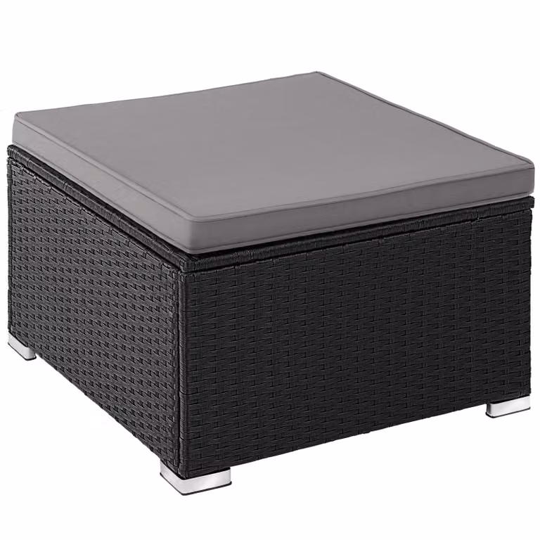 Set salotto da giardino Tectake nero con elementi angolari, pouf e tavolino da caffè, struttura in acciaio verniciato a polvere e cuscini imbottiti con rivestimenti rimovibili
