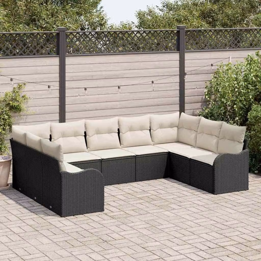 Maison Exclusive - Set Divano da Giardino 9 pcs Nero e bianco polyrattan