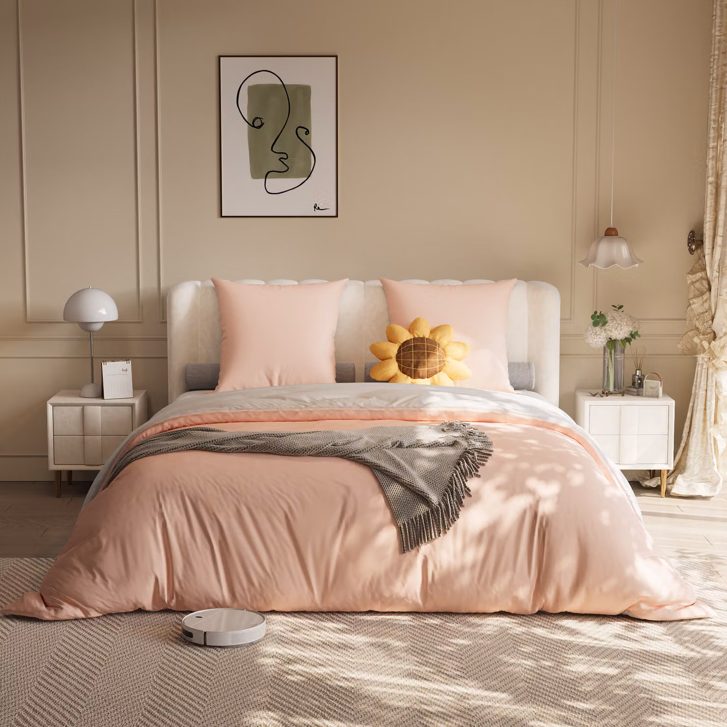 Set 4 pezzi di biancheria da letto in poliestere, 140 x 200 cm, fantasia a quadri in cotone, resistente alle pieghe e allo sbiadimento - Rosa