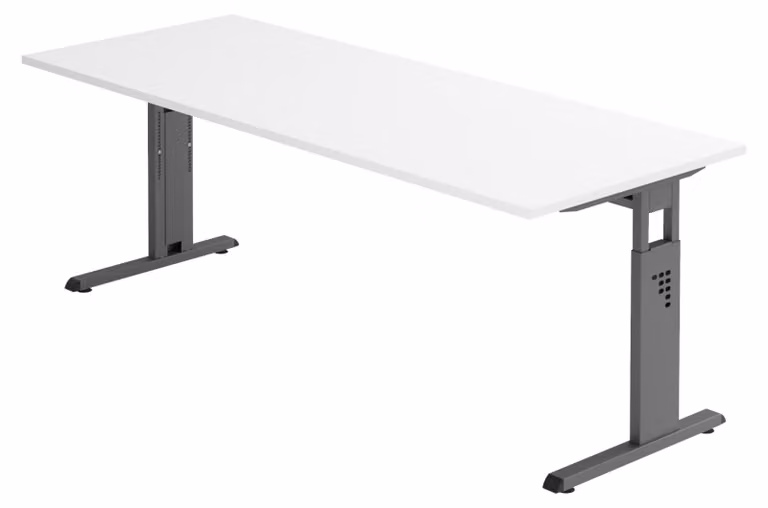 Scrivania bümö Serie O - Finitura: bianco, struttura: grafite, dimensioni: 200 x 80 cm