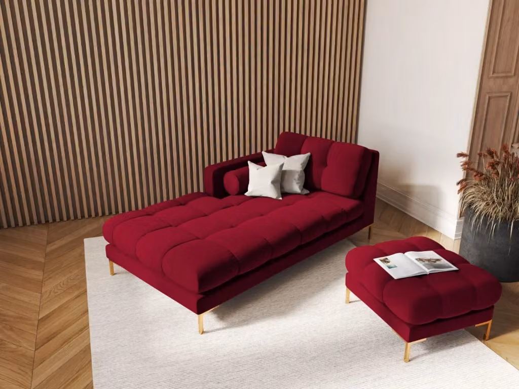 Chaise longue sinistra Bali di Cosmopolitan Design in velluto rosso L/P/H: 164 x 102 x 75 cm – 2