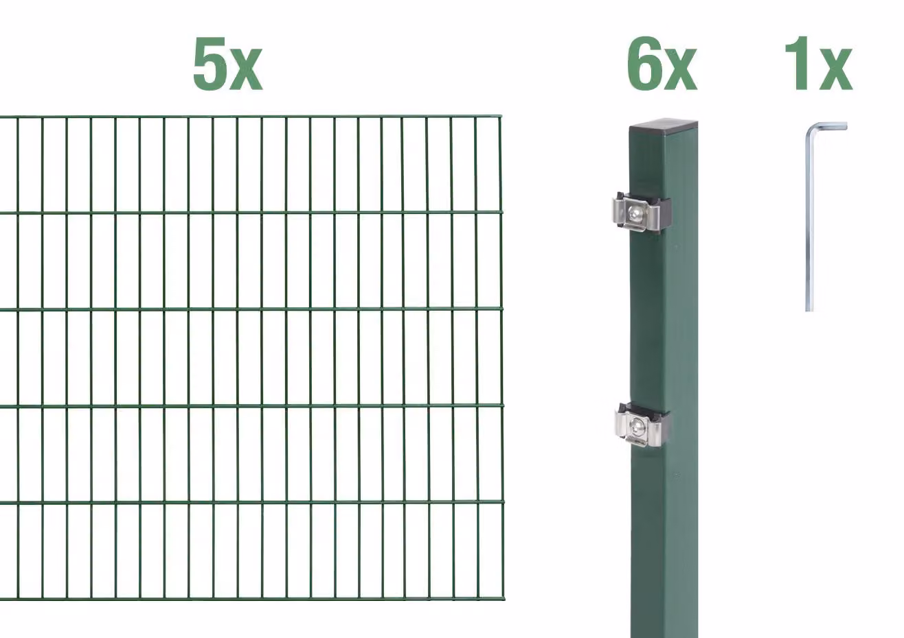 Recinzione a pannelli doppi, modello 654818, set completo da 12 elementi, colore verde, altezza 200 cm, lunghezza 10 metri