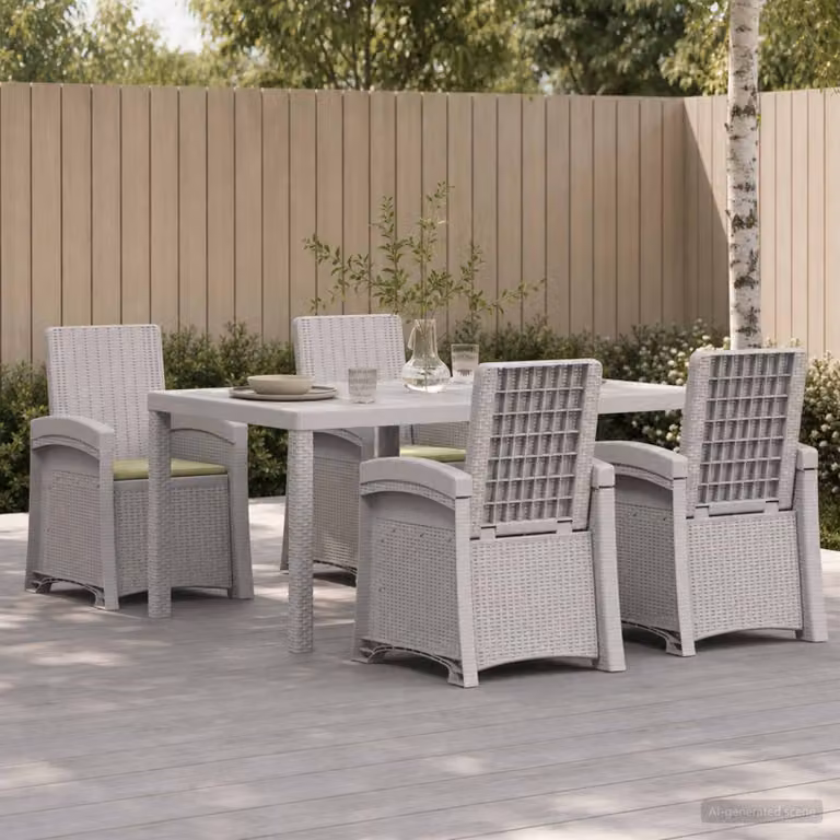 Set da pranzo per giardino e terrazzo vidaXL in rattan sintetico da 5 pezzi, colore bianco e beige