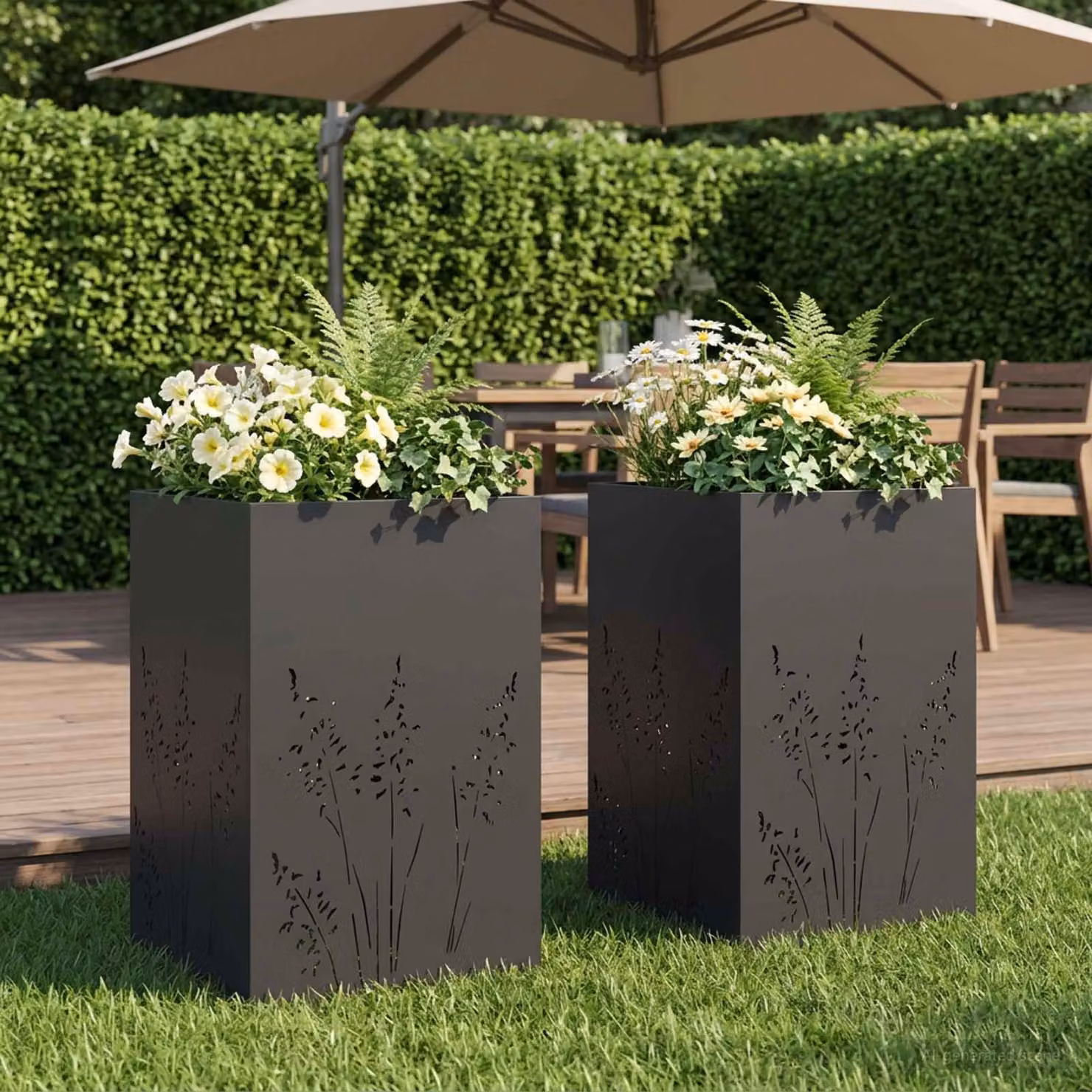 Set di 2 vasi da giardino vidaXL in metallo neri L/P/H: 50 x 50 x 75 cm