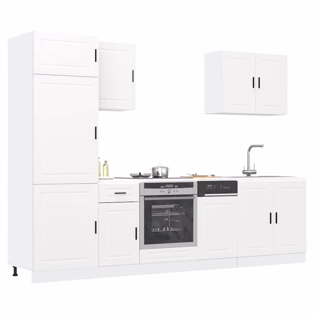 Set di mobili da cucina moderno vidaXL composto da 7 pezzi in legno multistrato, colore bianco opaco, L/P/H: 207 x 60 x 57 cm