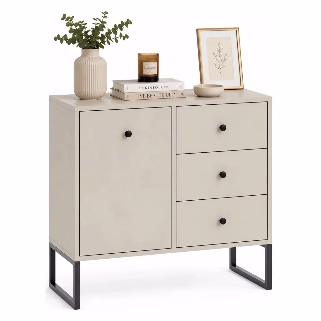 Madia Leranoro DMORA con 3 cassetti, colore beige cashmere, L: 77 cm, P: 33 cm, H: 82 cm – 2