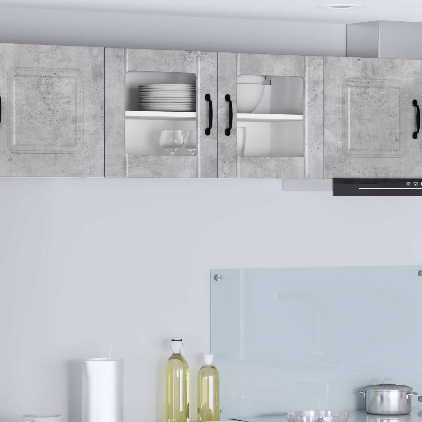 Mobile da parete LUCCA vidaXL in vetro e legno, Grigio Cemento, L 80 x P 31 x H 40 cm