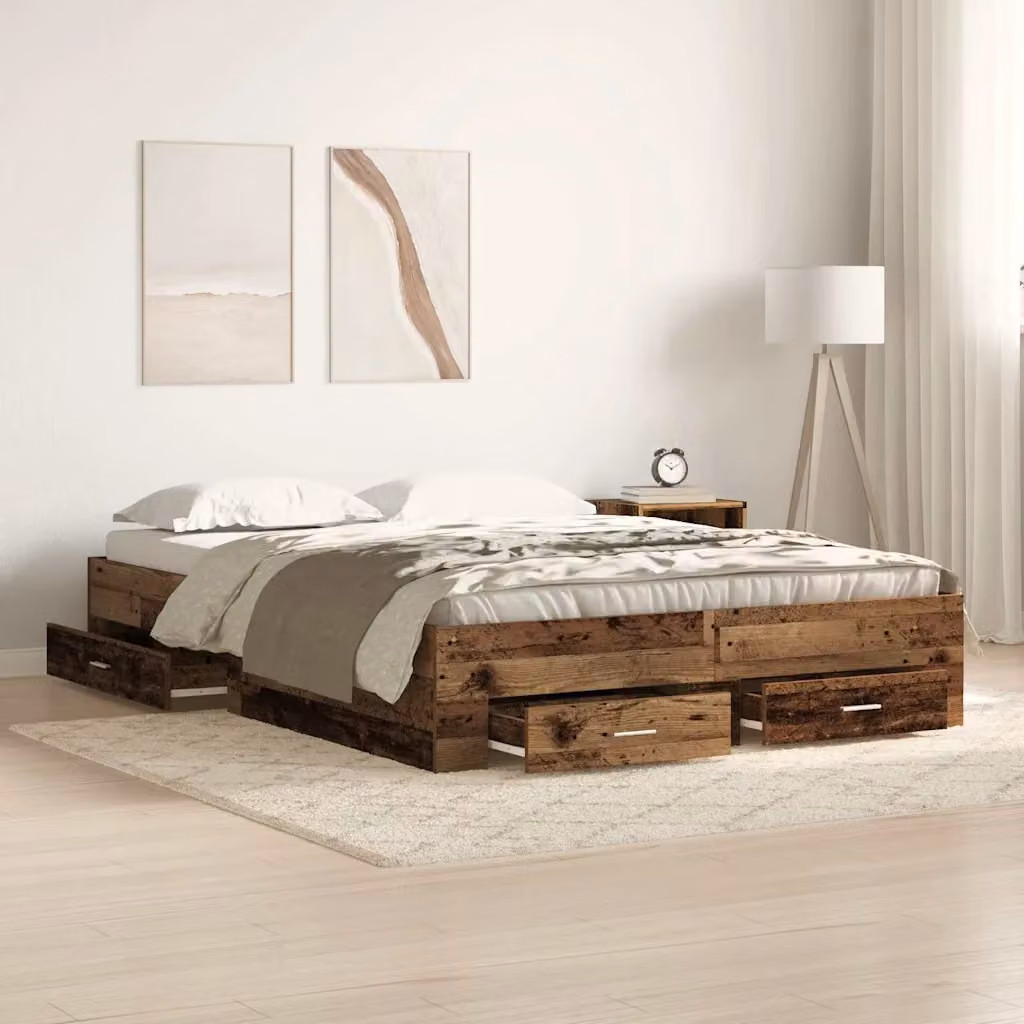 Struttura letto con cassetto vidaXL in legno effetto rustico marrone L: 138 cm, P: 193 cm, H: 220 cm