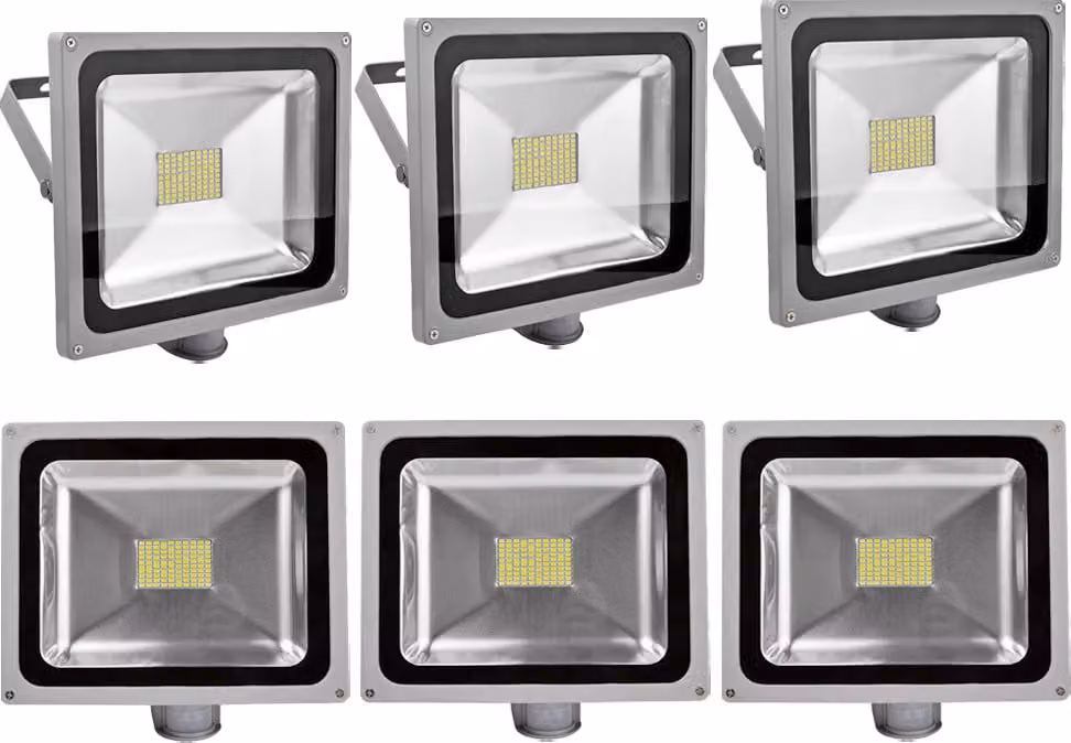 6 proiettori LED SMD da 80 W con sensore di movimento PIR, Greenmigo 120° IP65, corpo in alluminio grigio, luce bianca fredda