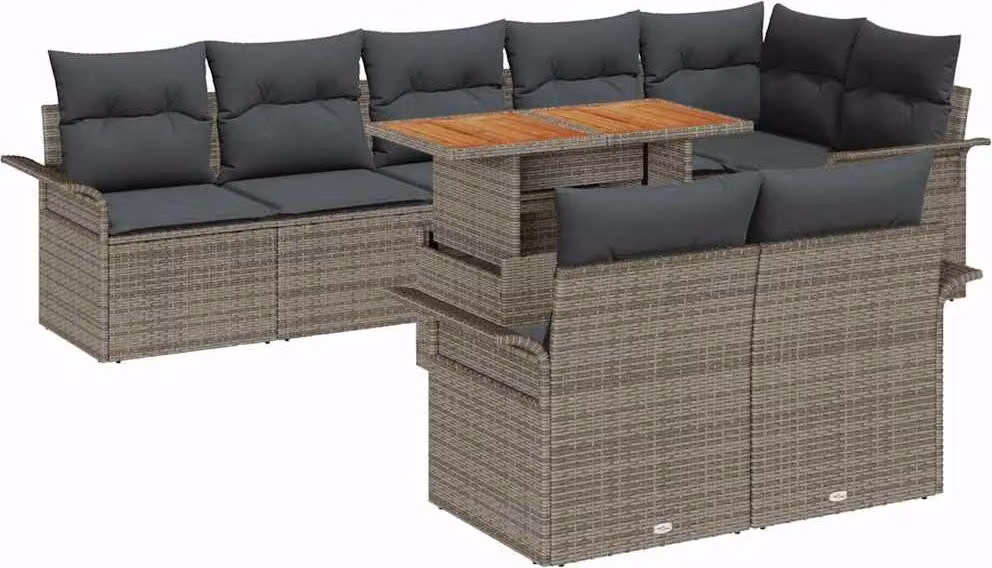 Set Divano da Giardino 9 pcs Grigio Poly Rattan