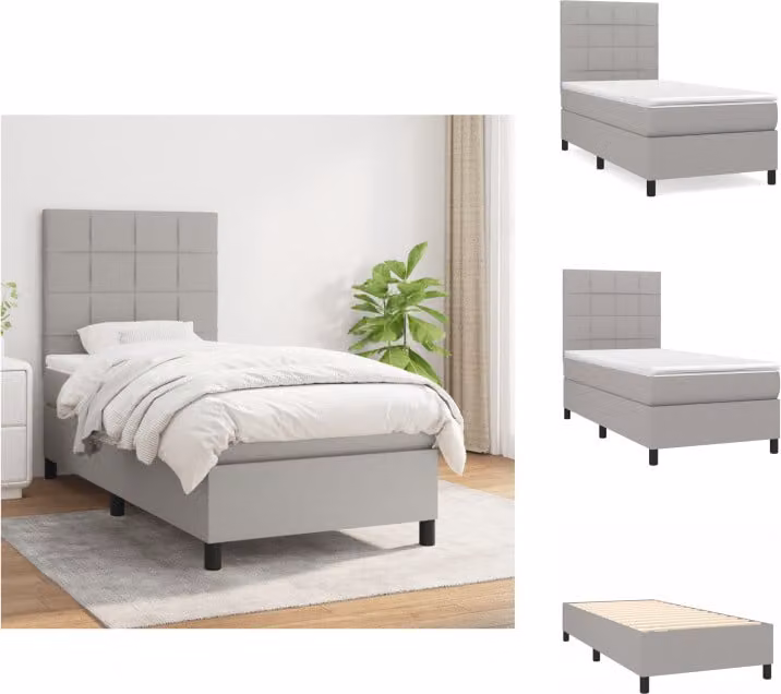 vidaXL Letto a molle con materasso grigio chiaro 90x190 cm in tessuto - Letti & strutture letto